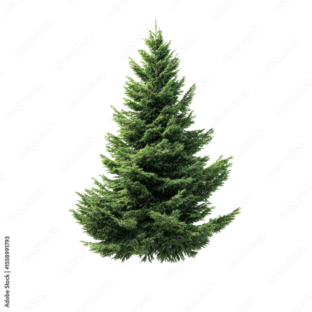 Fototapeta premium Lush Evergreen Coniferous Tree Isolated on Green Transparent background
