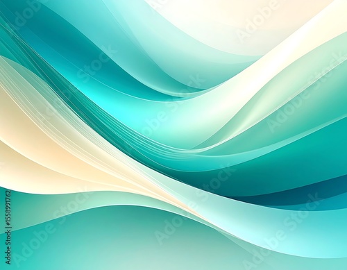 Abstract flowing teal and cream waves
