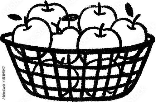 Hand drawn sketch of a basket filled with freshly picked apples for autumn decor