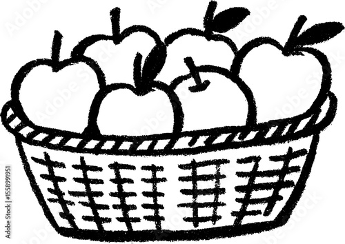 Hand drawn sketch of basket with freshly picked apples for rustic designs
