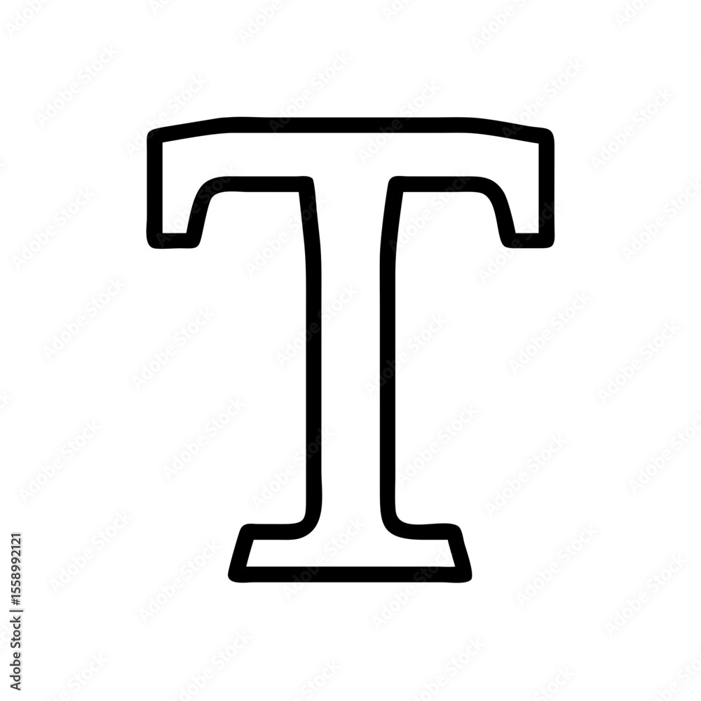 Outline vector letter T in clean minimal style with rounded shapes and transparent background Outline vector letter T in clean minimal style with rounded shapes and transparent background