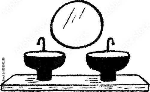 Modern bathroom design with twin basins and round mirror sketch for interior ideas