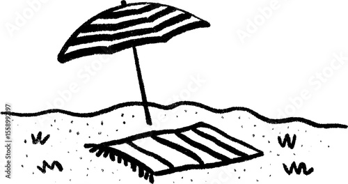 Sketch of beach umbrella in sand for summer design