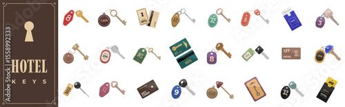 Hotel or house keys vector set icon