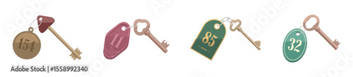 Hotel or house keys vector set icon