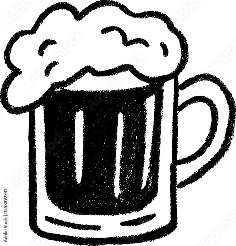 Sketch of a beer mug with foamy head and spillage concept for bar or brewery design
