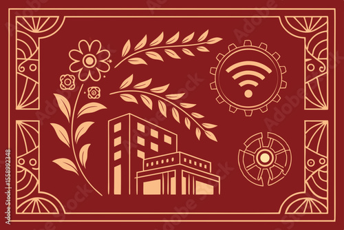  elegant vintage border on dark red background wit