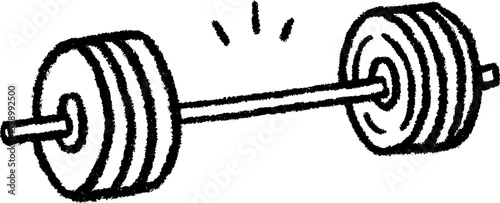 Hand drawn sketch of bench press bar with weights for fitness design