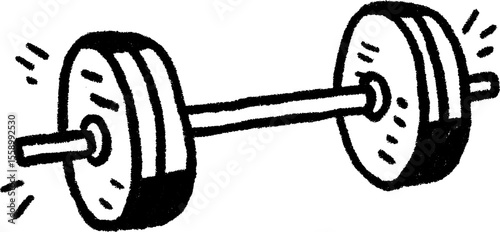 Hand drawn sketch of a bench press barbell with weights