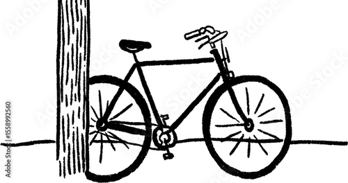 Bicycle leaning against wall in black and white sketch for artistic design
