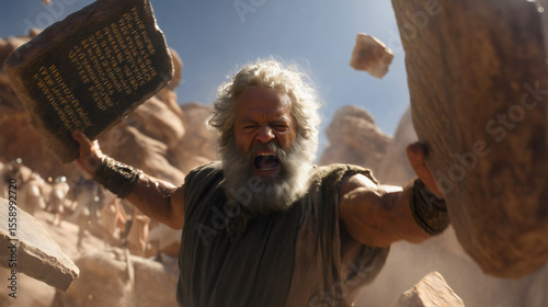 A biblical event of Moses breaking the tablets of the commandments because of his rebellious people.