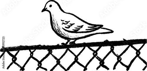 Sketch of a bird resting on a park fence