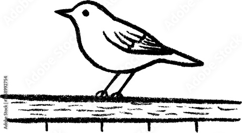 Sketch of a bird resting on a park fence in monochrome design for art projects