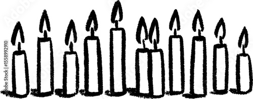 Unlit birthday candles sketch in black crayon style for festive design