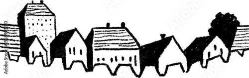 Urban skyline sketch border with building silhouettes for creative designs