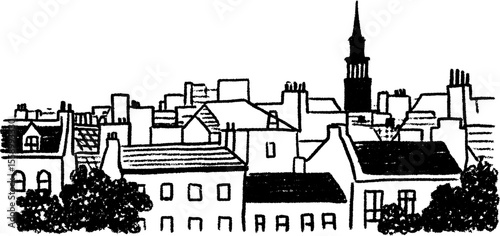 Urban skyline border sketch with building silhouettes for creative design