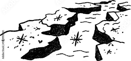 Hand-drawn map fragment border with compass sketch design