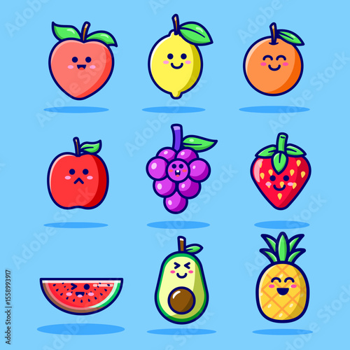 set of funny cartoon fruit vector