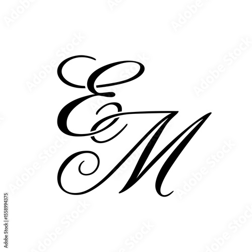 Elegant EM Monogram Logo in Black Script – Luxury Calligraphy Initial Design on White Background