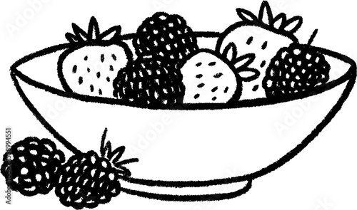 Hand drawn sketch of a bowl of fresh berries for kitchen decor or food design