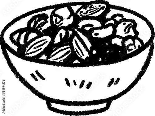 Artistic sketch of a bowl with mixed nuts and seeds for culinary design