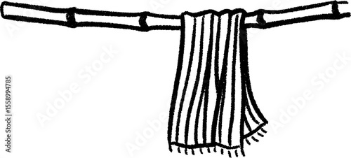 Breezy sarong hanging on bamboo sketch with striped detail