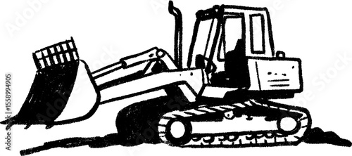 Dynamic sketch of a bulldozer with raised blade for construction themes