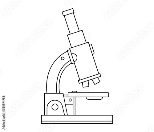 Hand drawn cute outline illustration of microscope. Flat vector laboratory research line art doodle. Education or study. Health care analysis sticker, icon. Microbiology diagnostic. Isolated.