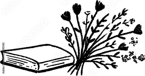 Vintage botanic charm: sketch of dried flowers and old book for artistic design