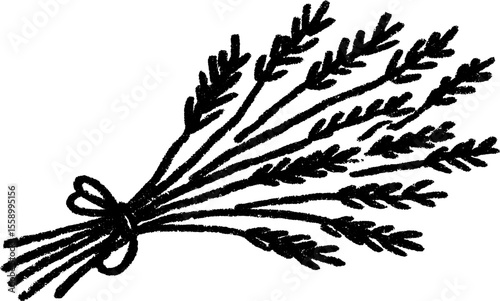 Hand drawn sketch of a wheat bundle tied at the center for rustic decor