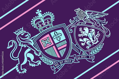  old style heraldry blended with neon streaks on d (1)