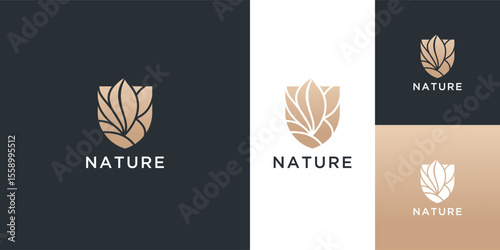 leaf and flower shield logo icon design template elements
