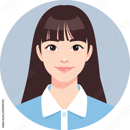 Friendly Portrait of an Asian Female User Avatar in a Circular Design with a Soft Blue Background