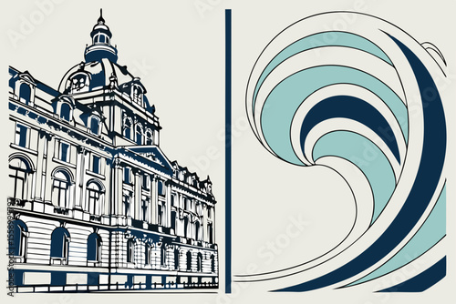  split panel layout  one side classic baroque  one