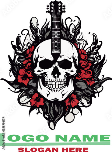 Skull and Electric Guitar Rock vector Design .