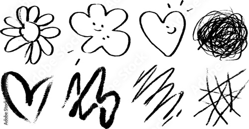 Whimsical cartoon flower and butterfly duo with playful sketch elements for creative design