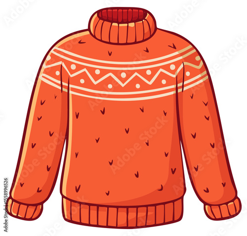 Red winter sweater clipart illustration, isolated