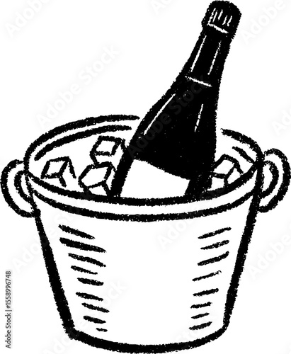 Hand drawn sketch of a champagne bottle in ice bucket