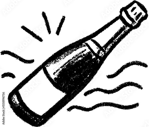 Celebration sketch of champagne bottle with flying cork theme