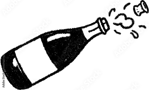 Dynamic sketch of popping champagne bottle with flying cork