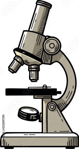 Microscope scientific instrument for laboratory research and educational purposes detailed vector drawing