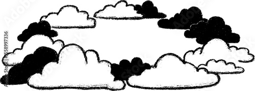 Hand drawn cloudy sky border with varied clouds for design use