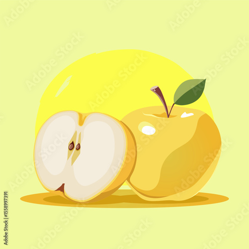 healthy and juicy yellow apples isolated on bright colorful background. Vector fruit illustration in flat style. Summer clipart for diet design, healthy lifestyle, nutrition