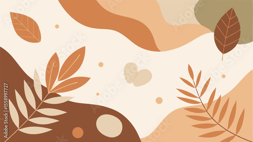 Abstract Botanical Background with Organic Shapes and Earthy Brown Tones