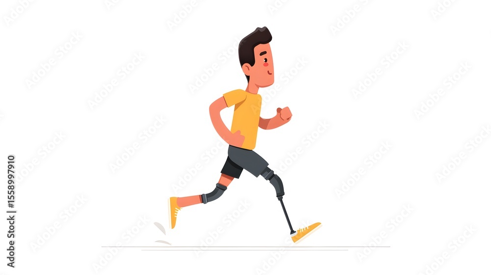 Obraz premium A determined person running with a prosthetic leg, showcasing resilience and the power of overcoming obstacles. The individual runs on a bright sunny day
