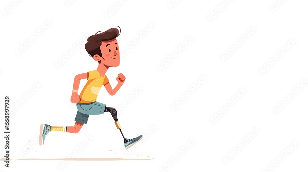 Obraz premium A young man with a prosthetic leg runs with determination