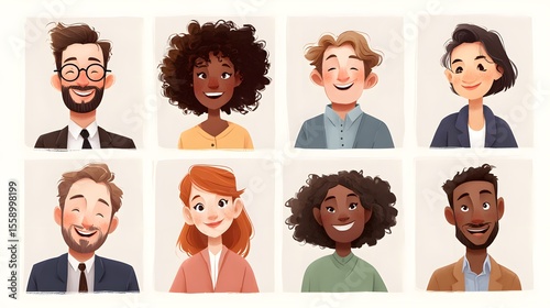 A diverse group of illustrated faces, each portraying a unique expression. A range of ages, ethnicities, and hairstyles are displayed, creating a sense of variety.