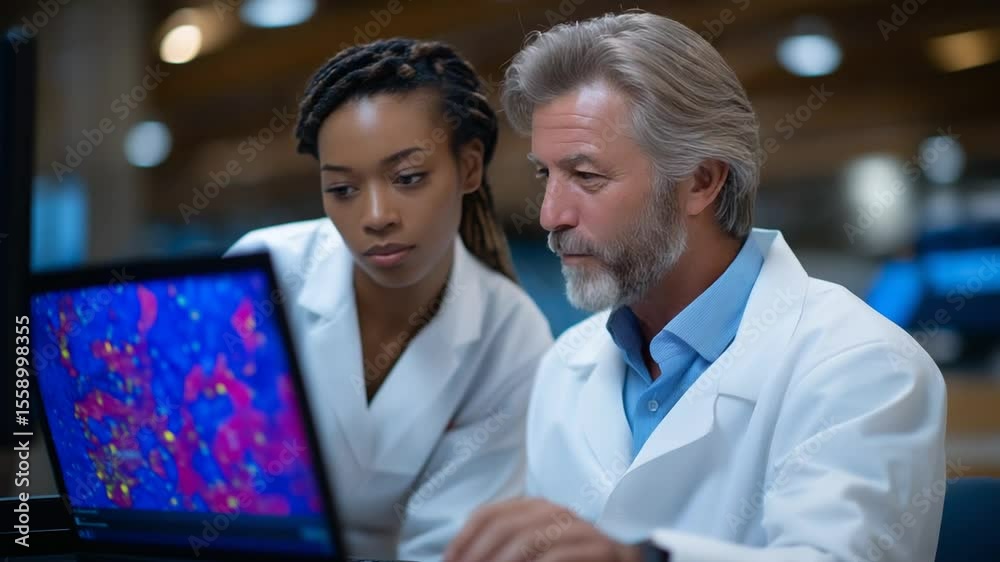 Researchers discussing drug interactions on a screen Researchers discussing drug interactions on a screen