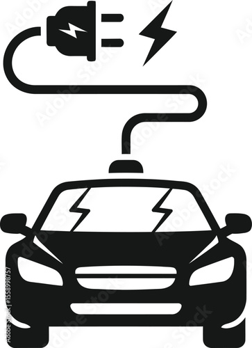 An electric taxi car is being charged with a cable and plug, isolated on white background