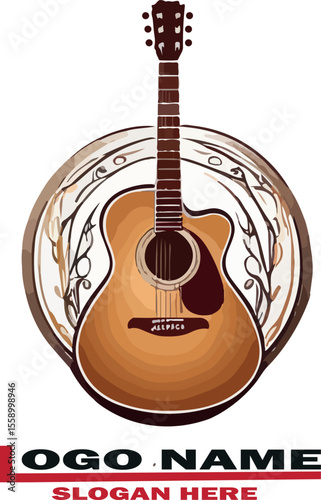 Acoustic Guitar Logo vector white background .